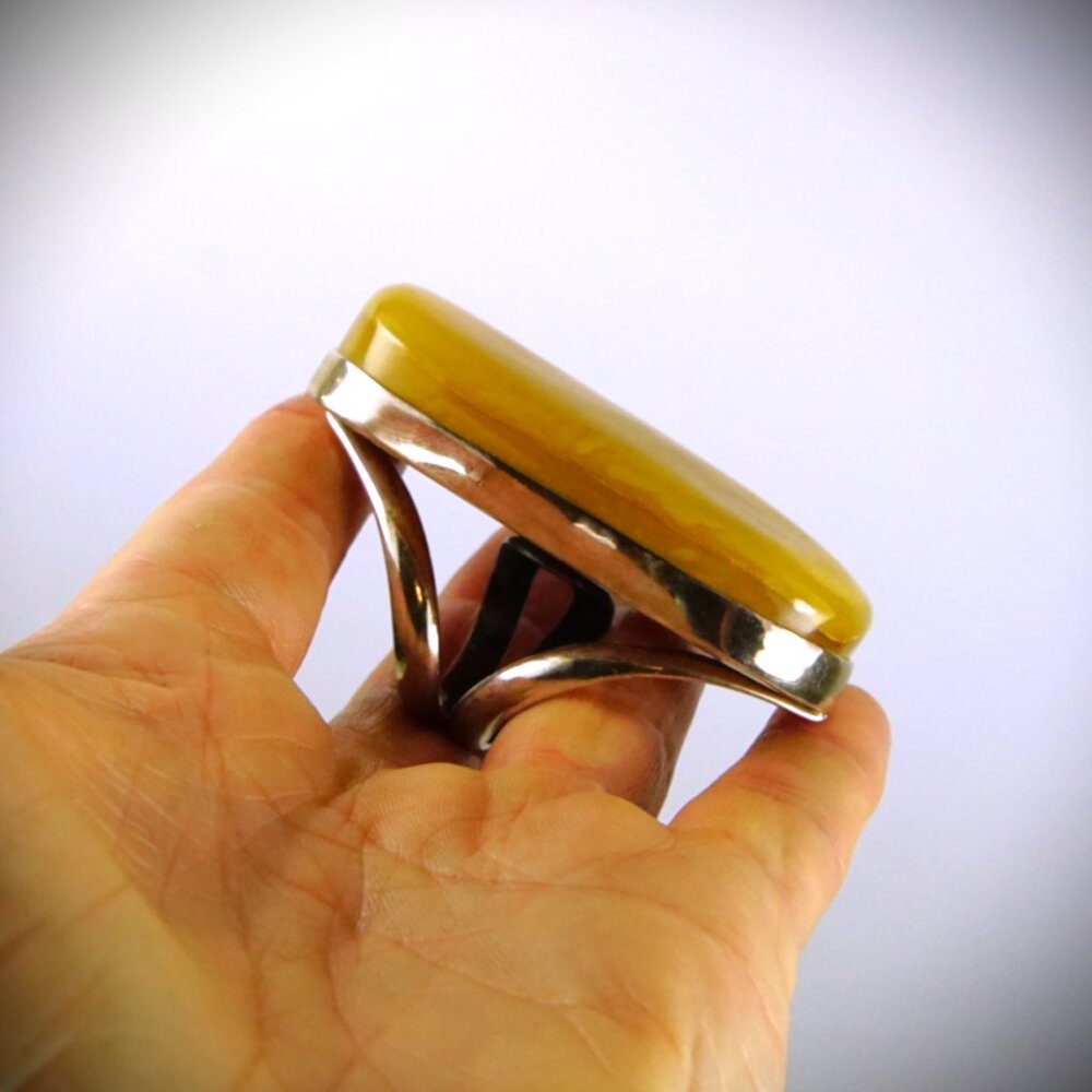 Massive Butterscotch Amber 925 Silver Adjustable Ring - Collectible Jewelry - Picture 11 of 16